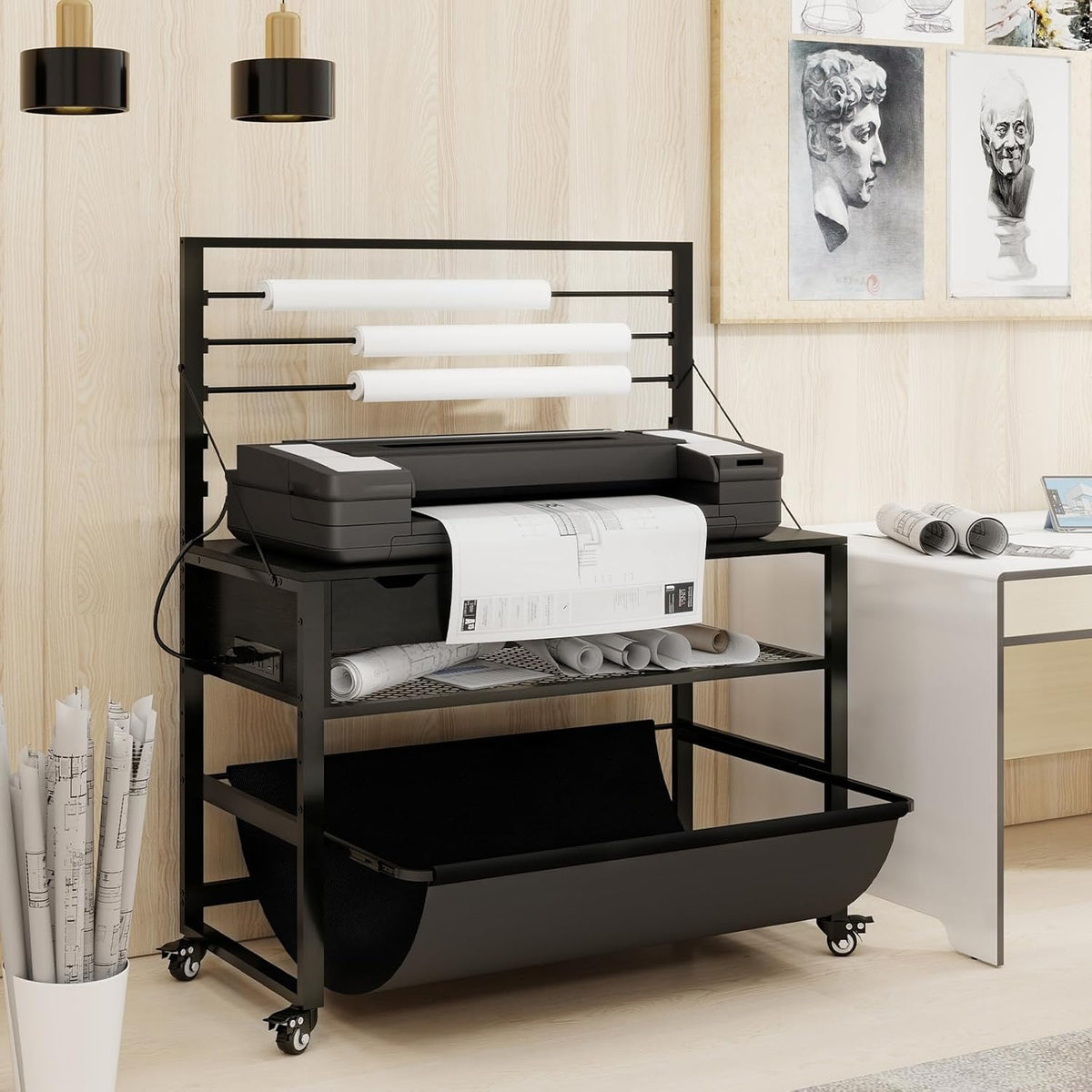 Natwind Wide Format Printer Stand, Plotter Workbench Table,Black