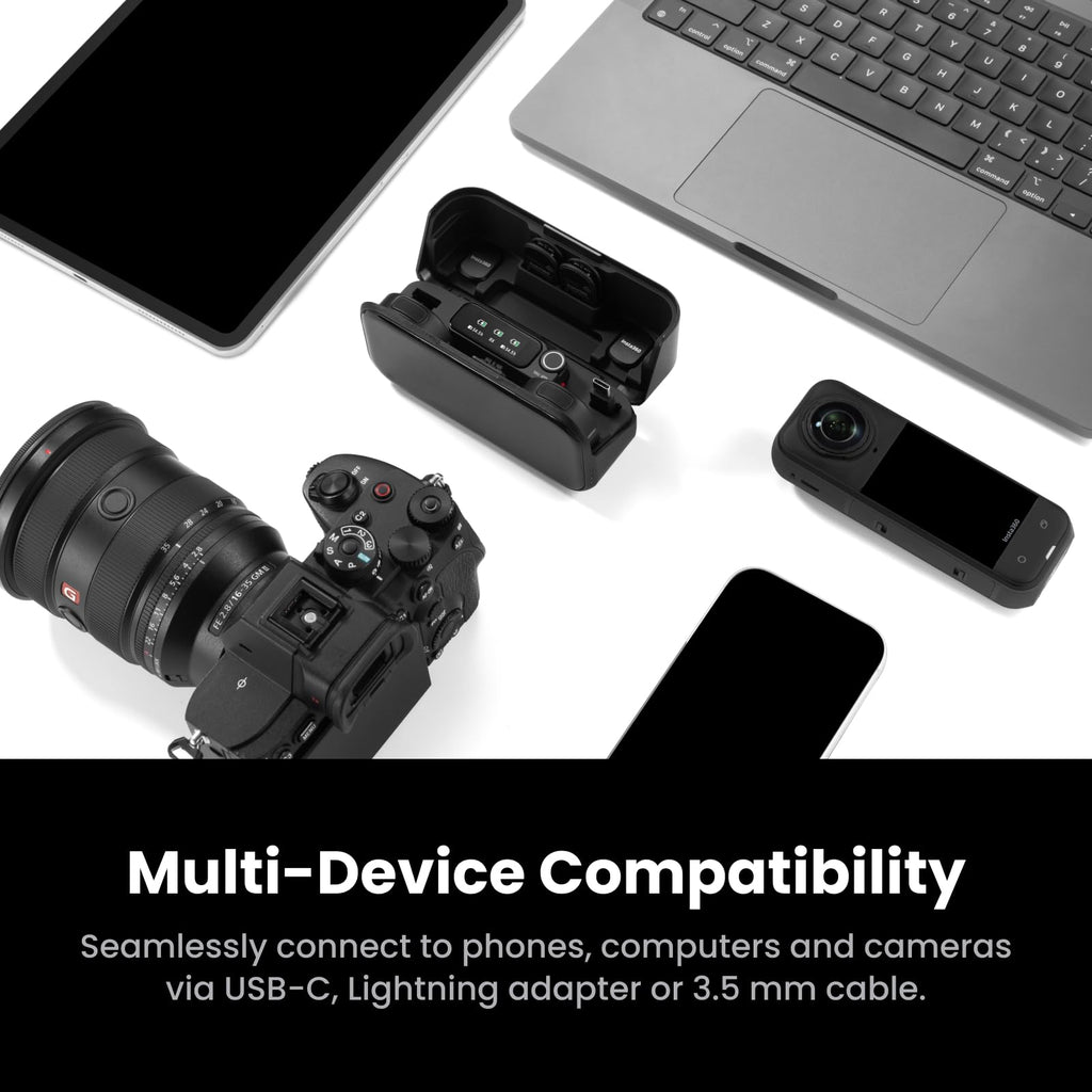 Insta360 Mic Pro (2 TX + 1 RX + Charging Case), Wireless Mini Lavalier Microphone for iPhone/Camera/Android, Video Recording, Vlogging, Bluetooth, Customizable E-Ink Display, 3-Mic Array, 30hrs Use
