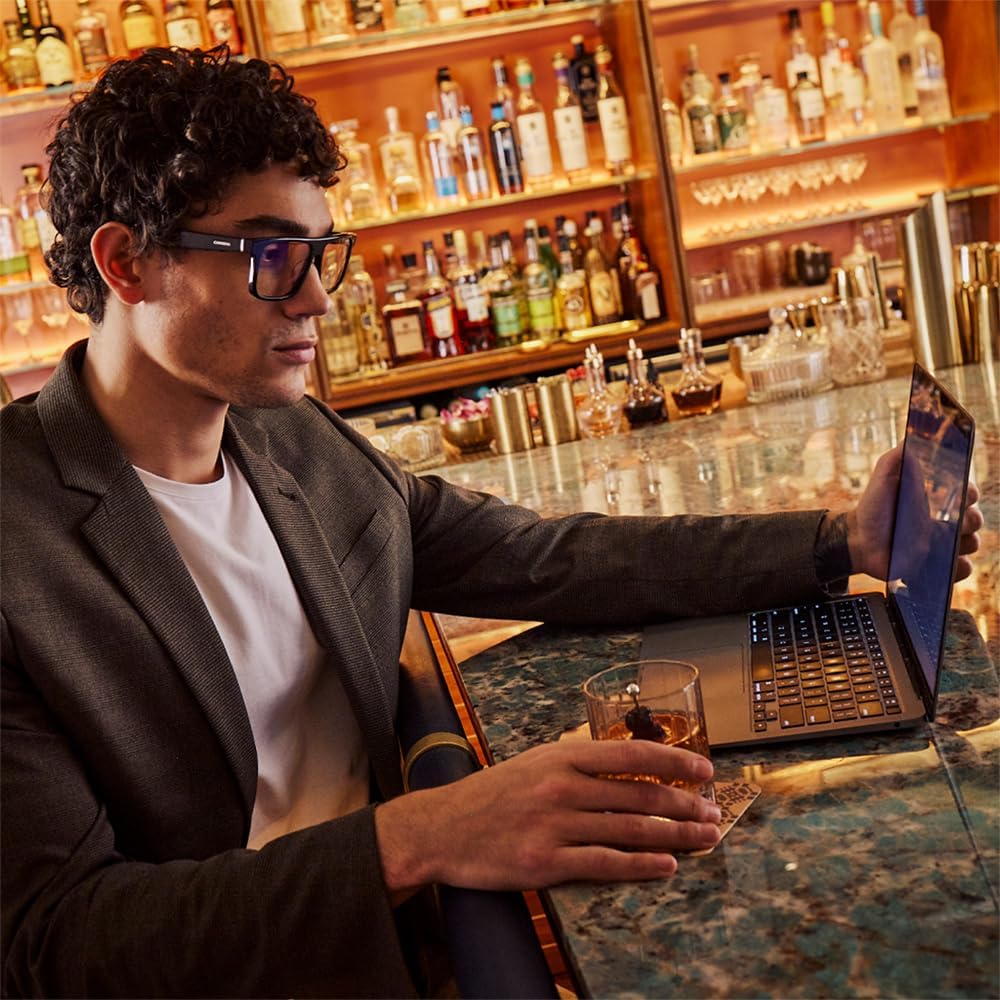 Carrera Smart Glasses with Alexa, Smart audio glasses, Sprinter black frames with blue light filtering lenses, Square