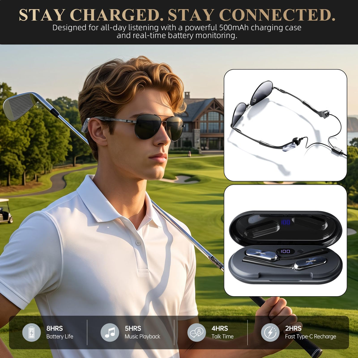 Headwolf AI Smart Glasses with 8MP Camera & Magnetic Privacy Cover