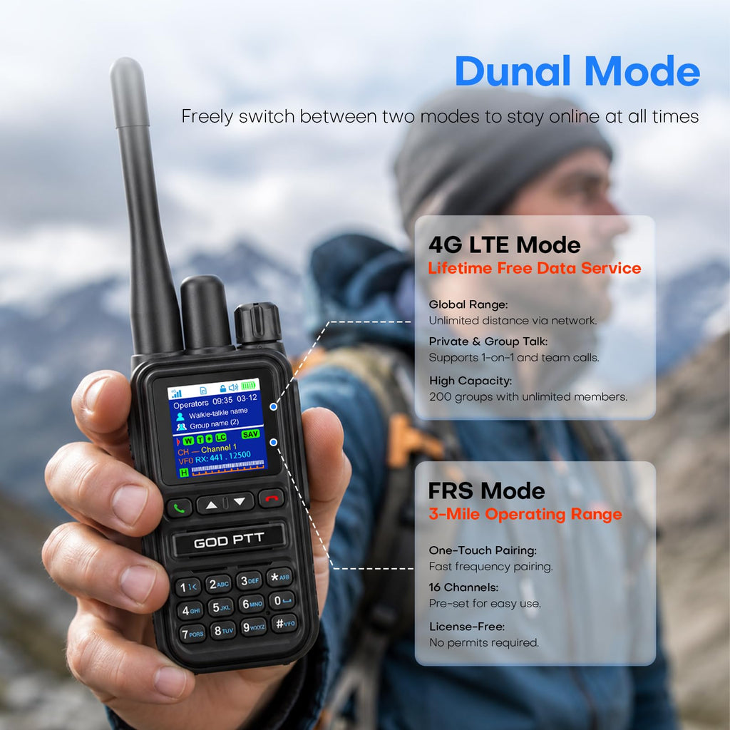 PoC+FRS Dual Mode 4G LTE Long Range Walkie Talkies, Blackï¼2-Pack