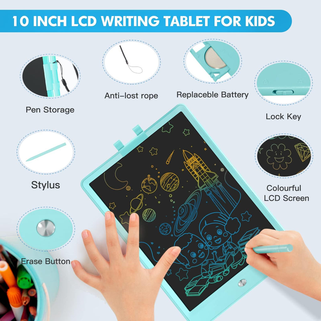 LCD Writing Tablet for Kids 10 Inch Reusable Drawing Tablets for Kids Colorful Writing Board Electronic Drawing Board Educational and Learning Toys for 2-4 Year Old Boys