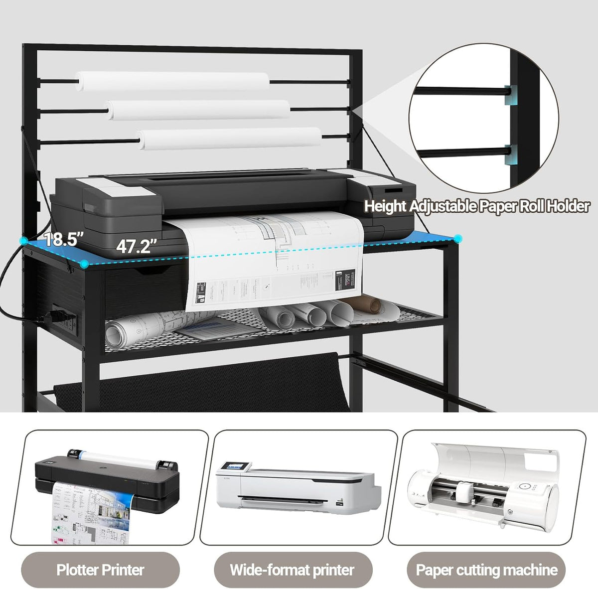 Natwind Wide Format Printer Stand, Plotter Workbench Table,Black
