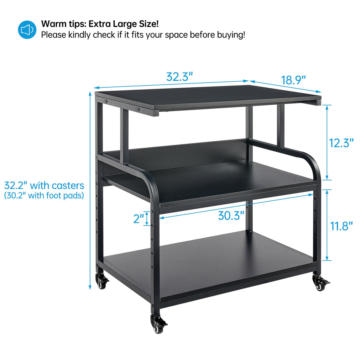 Fannova 23.6"x18.9"x30" Large Printer Stand with Adjustable Storage Shelf