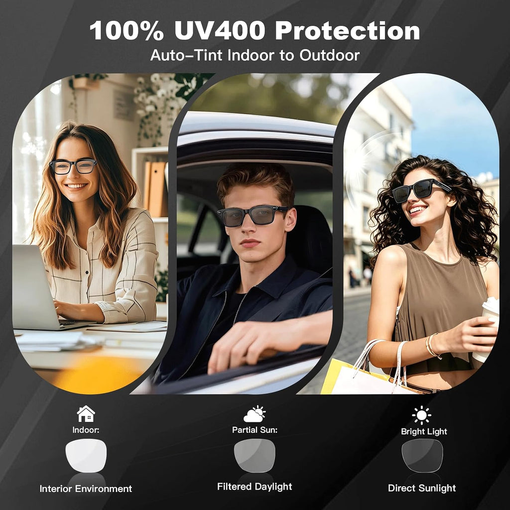 XUV Smart Glasses with Camera, 800W Anti-Shake Camera Glasses & 1080P Video Recording Dual Mic, AI Real-time Translation with 145 languages, 7H Music for Travel, Sports, Outdoor & Hands-Free Daily Use