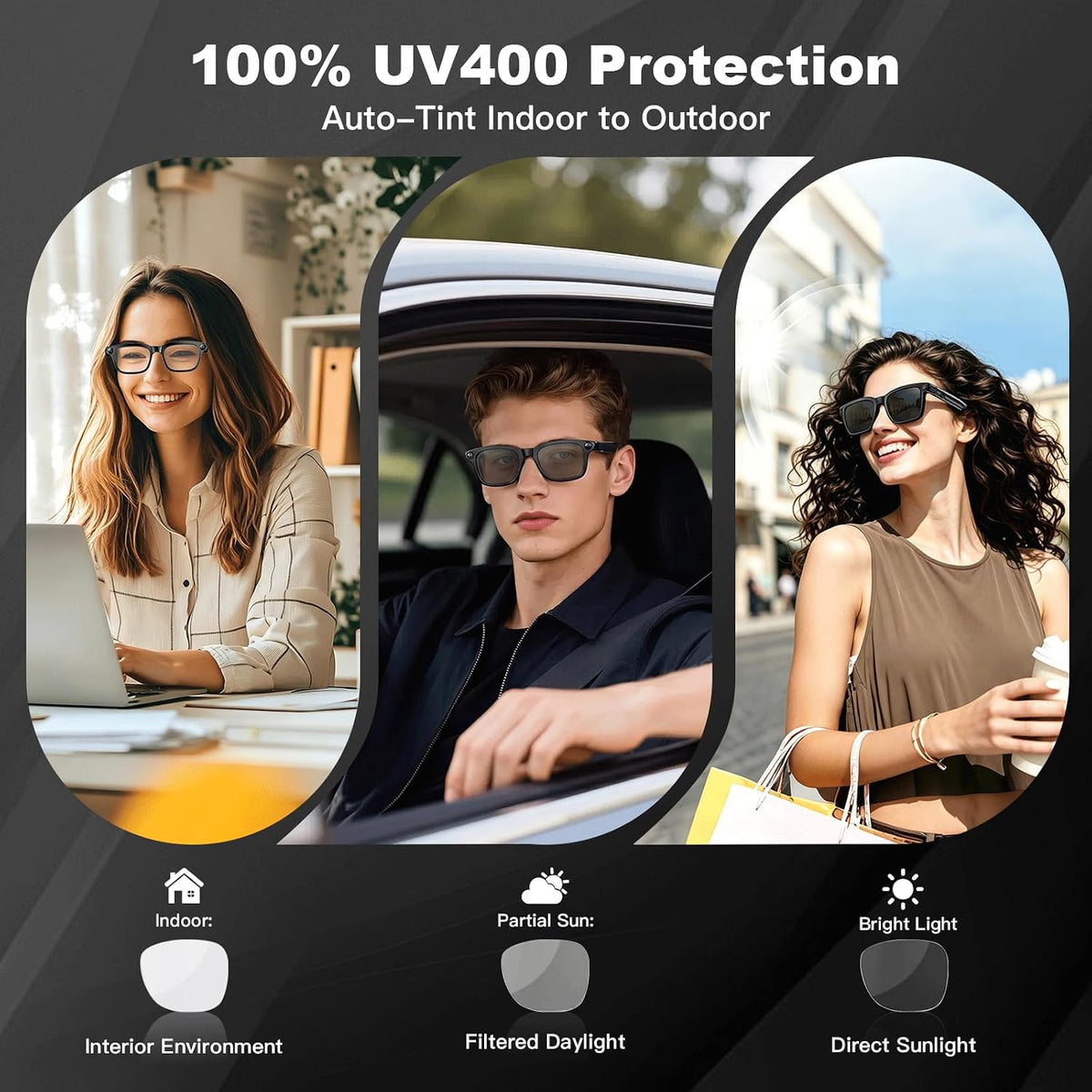 XUV Smart Glasses with Camera, 800W Anti-Shake Camera Glasses & 1080P Video Recording Dual Mic, AI Real-time Translation with 145 languages, 7H Music for Travel, Sports, Outdoor & Hands-Free Daily Use