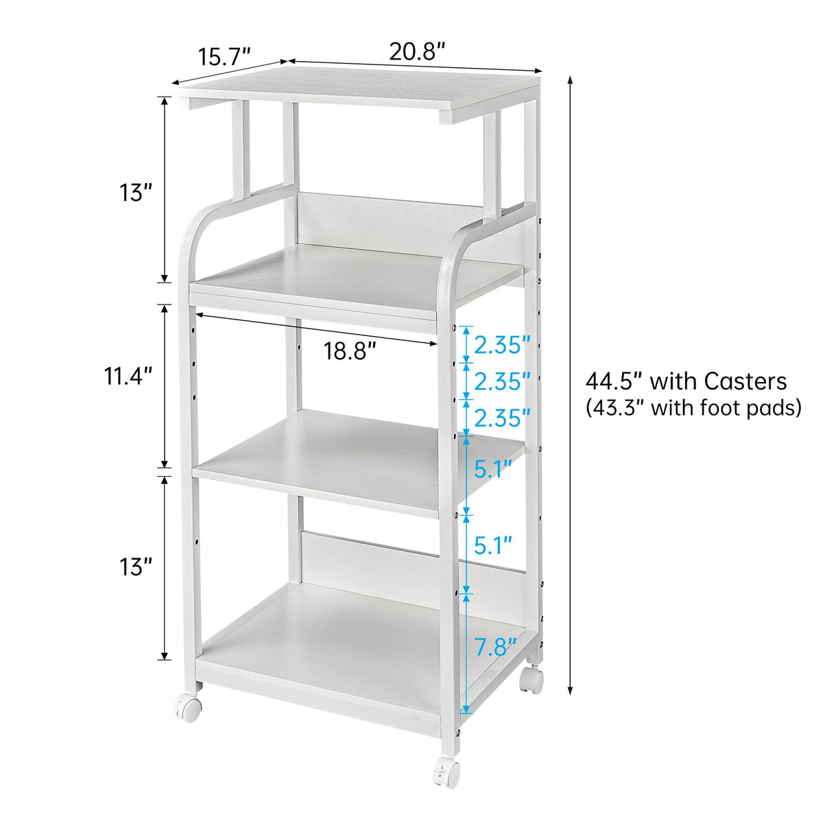 Fannova 4-Tier Printer Stand with Adjustable Storage Shelf, Large Tall Printer Table with Wheels for Home Office Small Spaces Organization, Rustic Brown