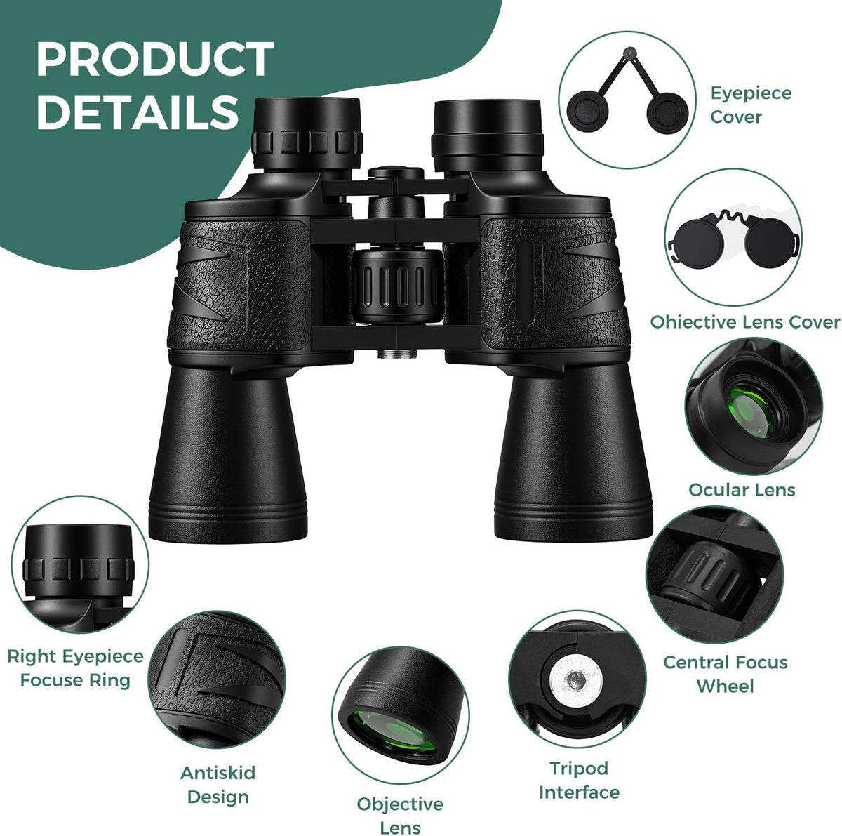 10x50 Binoculars for Adults, HD BAK4 Prism FMC Multi-Coated Lens, Waterproof Fogproof High Power Optics for Bird Watching, Hunting, Hiking, Stargazing, Sports, Travel & Astronomy