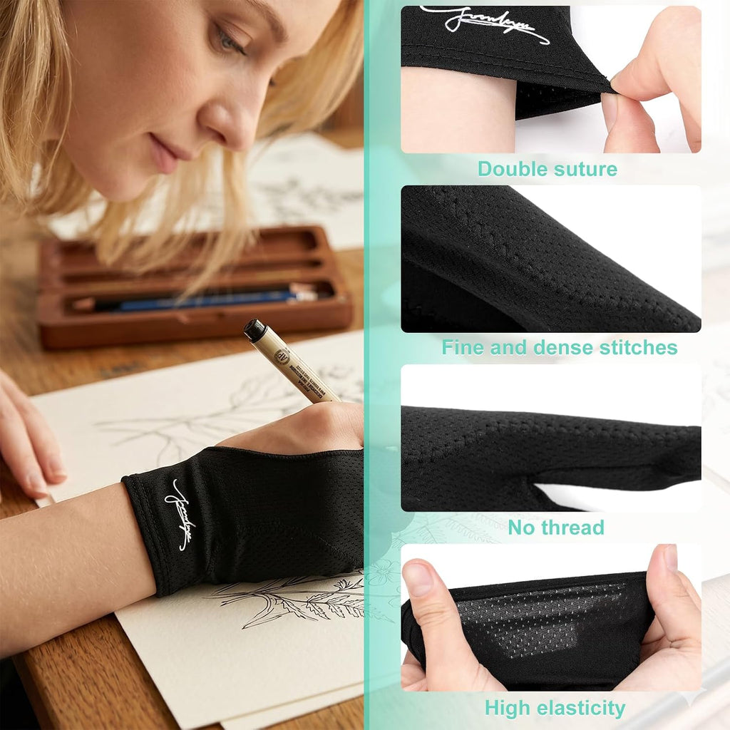 Digital Drawing Glove 3-Layer Palm Rejection(Large,Black) Two-Finger Artist Glove for Graphics Drawing Tablet,Monitor,Sketching,ipad,Paper,Fits for Right and Left Hand