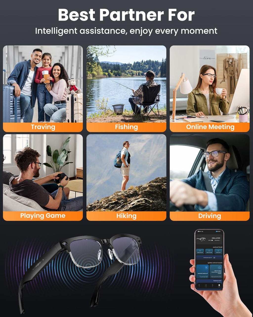 Mingtawn AI Smart Glasses â 8MP Anti-Shake Camera Glasses, 290mAh, BT Call, 4K HD Camera with Video Recording Dual Mic, Simultaneous Interpretation/GPT Identify Objectsï¼Black