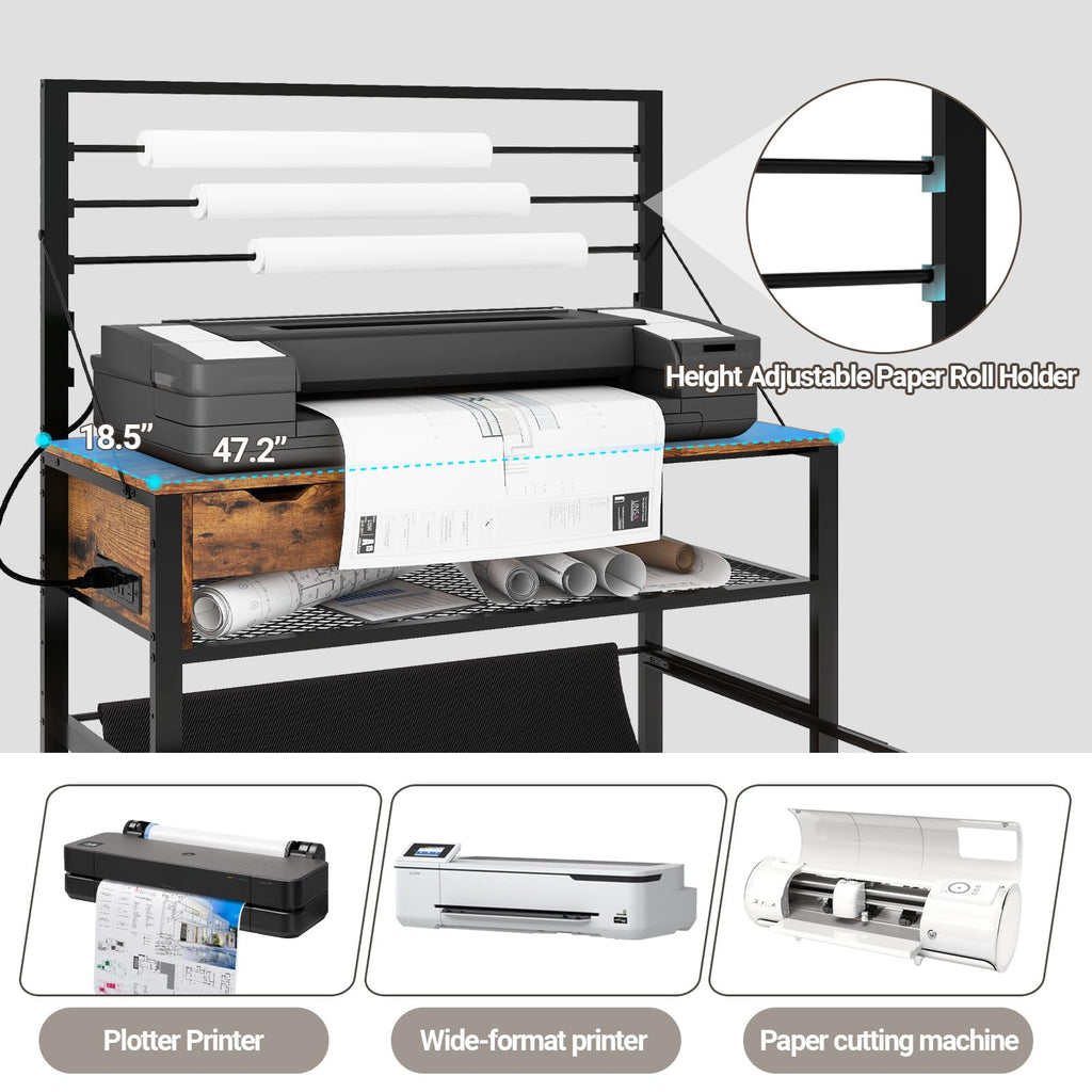 Natwind Wide Format Printer Stand, Plotter Workbench Table,Black