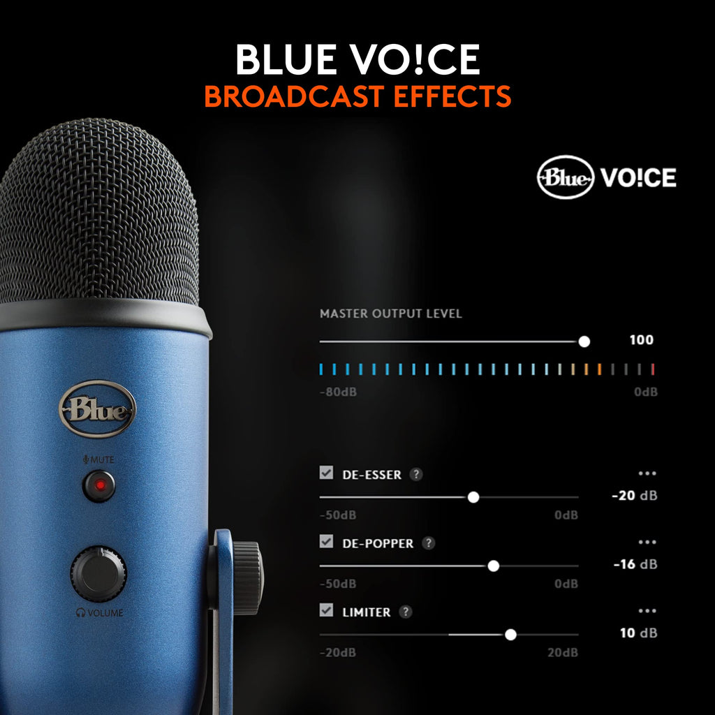 Logitech Creators Blue Yeti USB Microphone for PC, Mac, Gaming, Recording, Streaming, Podcasting, Studio and Computer Condenser Mic with Blue VO!CE Effects, 4 Pickup Patterns, Plug and Play - Silver