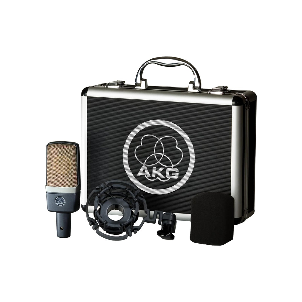 AKG Pro Audio C414XLS Pair Studio Grade Professional Large Diaphragm, Dual Capsule, Multi-Pattern, Vocal & Instrument Condenser Microphone with Aluminum Carrying Case. XLR Connector. Gray with Gold.