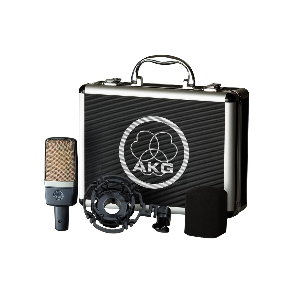 AKG Pro Audio C414XLS Pair Studio Grade Professional Large Diaphragm, Dual Capsule, Multi-Pattern, Vocal & Instrument Condenser Microphone with Aluminum Carrying Case. XLR Connector. Gray with Gold.