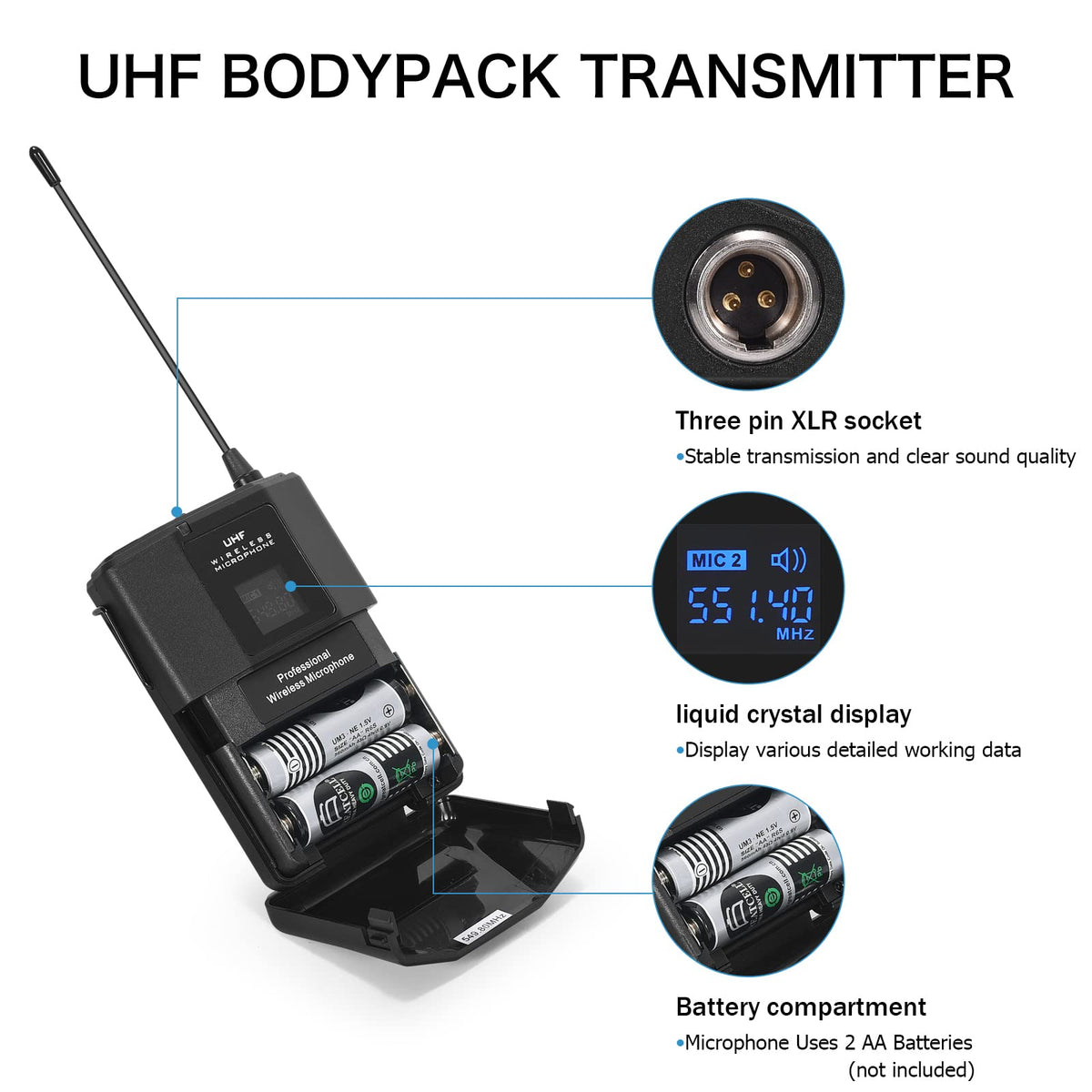 MicrocKing 4 Channel UHF Wireless Microphone System, 4 Handheld Wireless Microphones with Receiver, 400ft Long Range, Professional Dynamic Mic Set for Church, Conference, Wedding, Karaoke and Speech