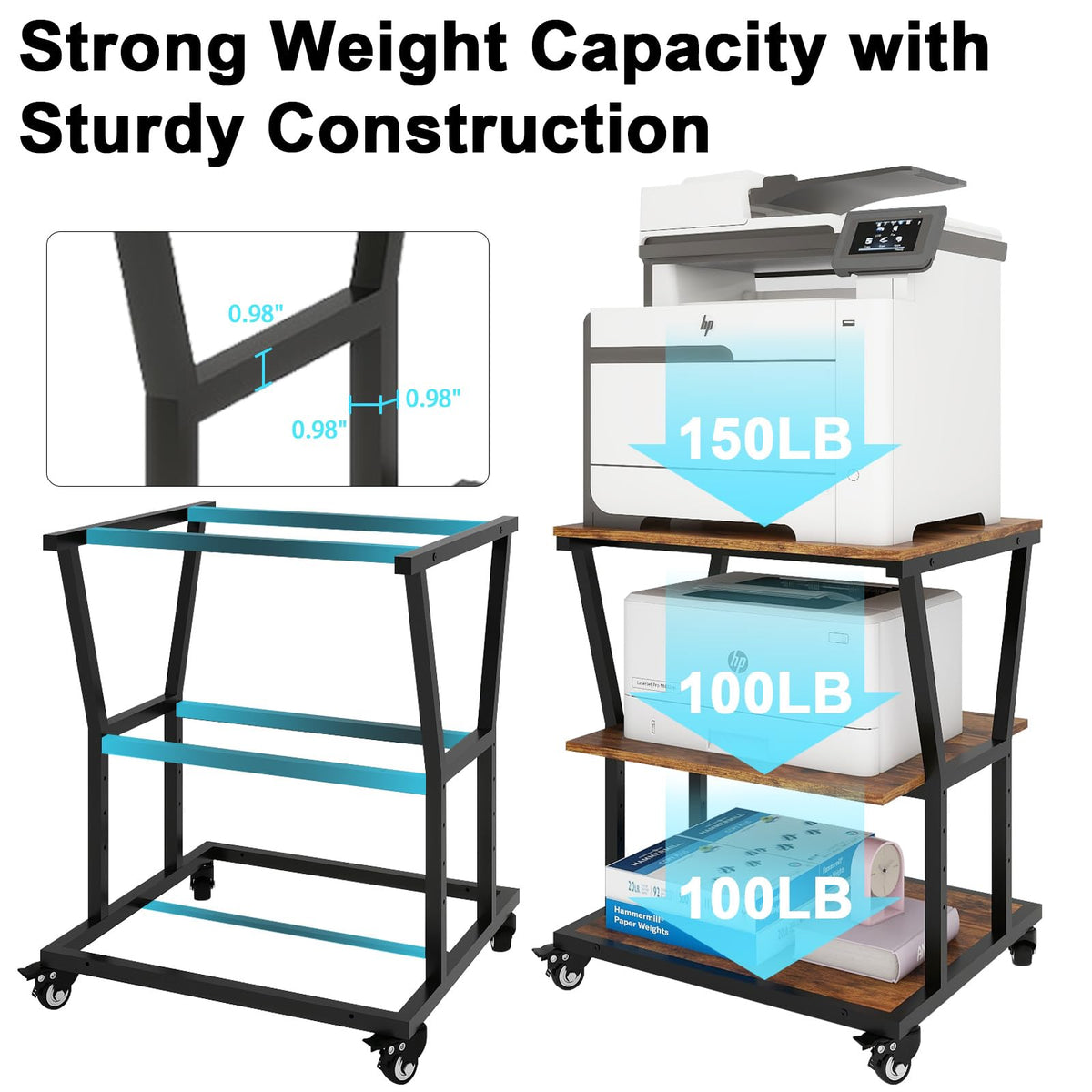 Natwind 2 Tier Printer Stand, 24''x24'',for Large Heavy Printers, Retro