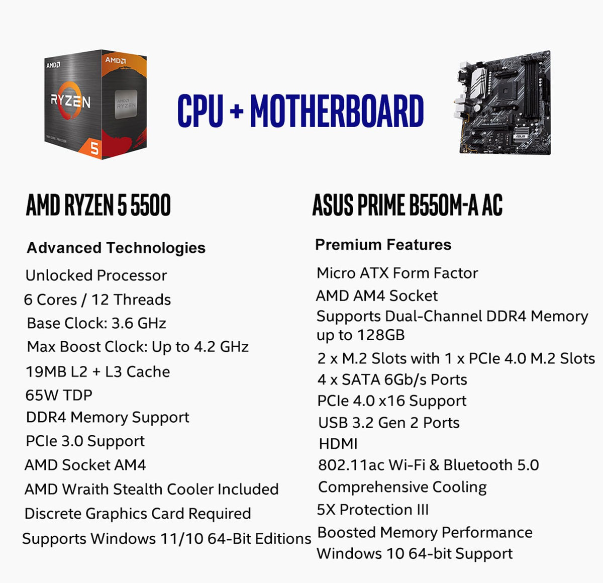 MICRO CENTER AMD 5500 Processor with ASUS TUF Gaming A520M Plus Motherboard