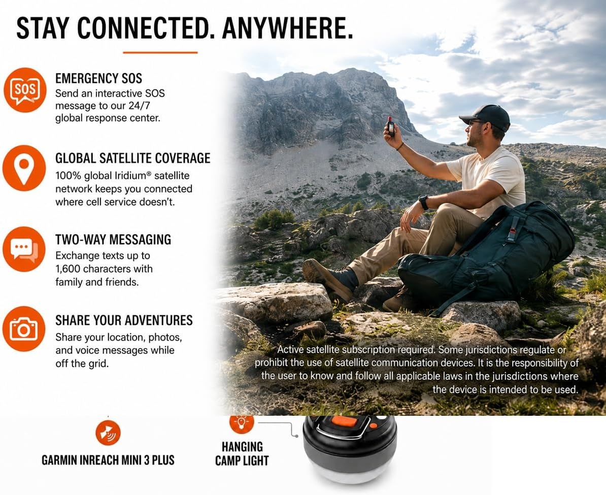 Garmin inReach Mini 3 Plus, Rugged Global Satellite Communicator with Touchscreen Texting, Photo & Voice Messaging, Emergency SOS Messages - Bundle w/Deco Essentials 26-Month CPS Plan