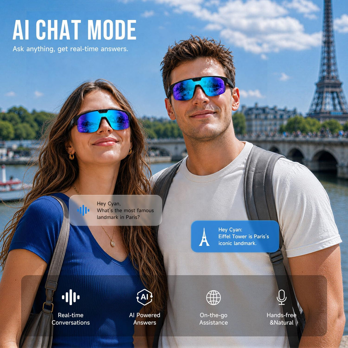 AI Smart Glasses with 35MP Camera,1200P EIS Video Recorder for Cycling