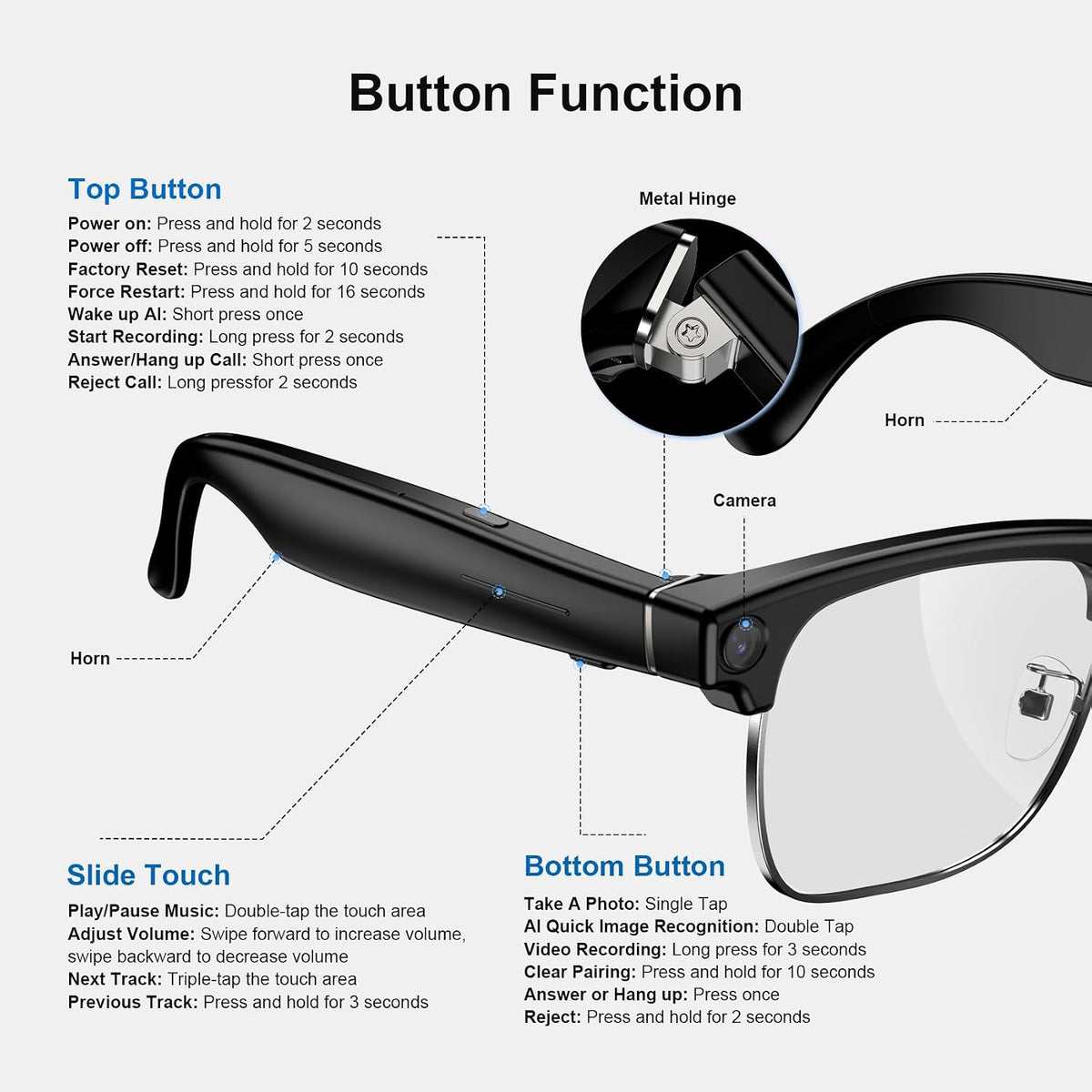 Blackview AI Smart Glasses with Camera, BT Call/Photo/4K HD Video Recording Glasses with Real-Time Translation, AI Voice Assistant, Object Recognition, Blue Light Blocking Graduated Lenses