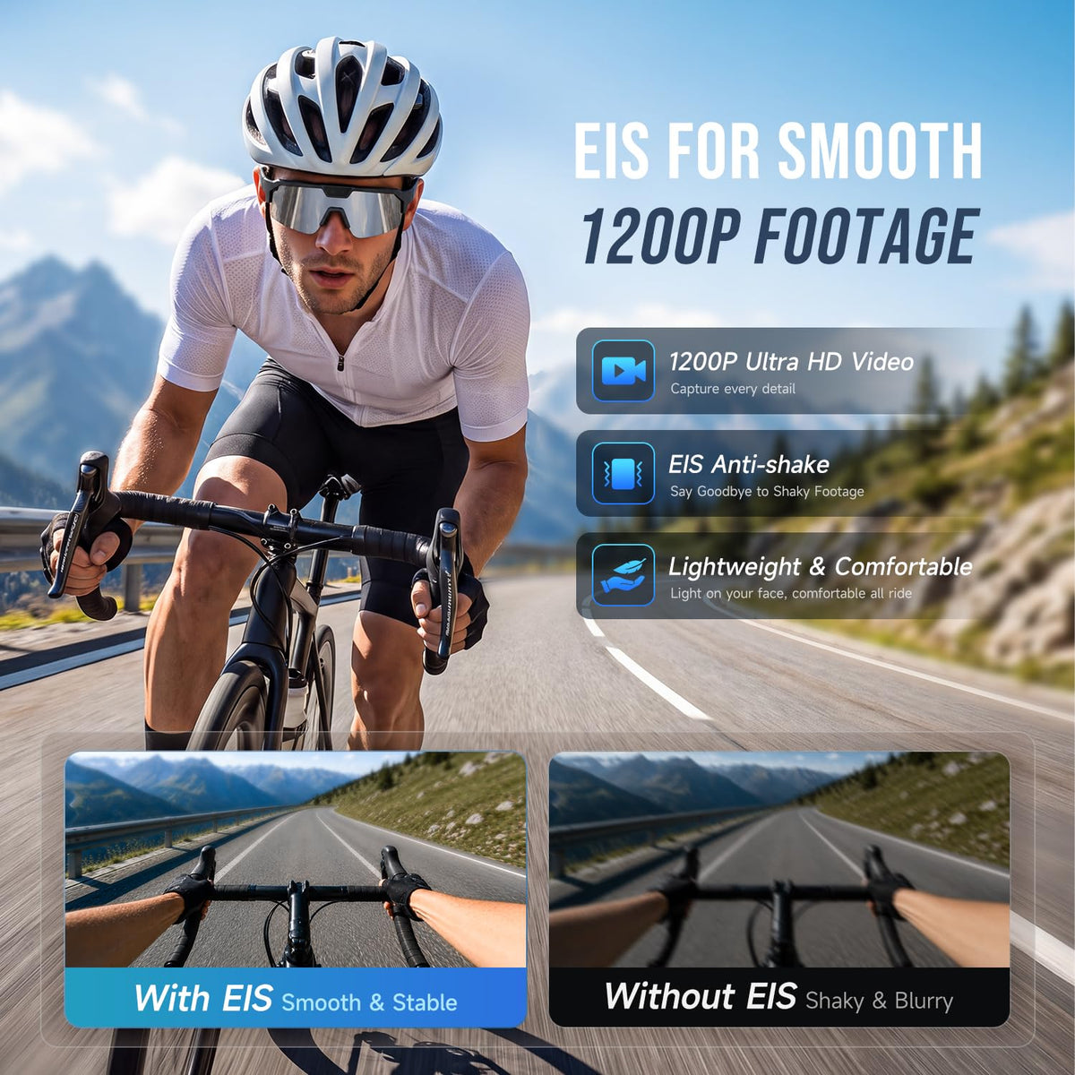 AI Smart Glasses with 35MP Camera,1200P EIS Video Recorder for Cycling