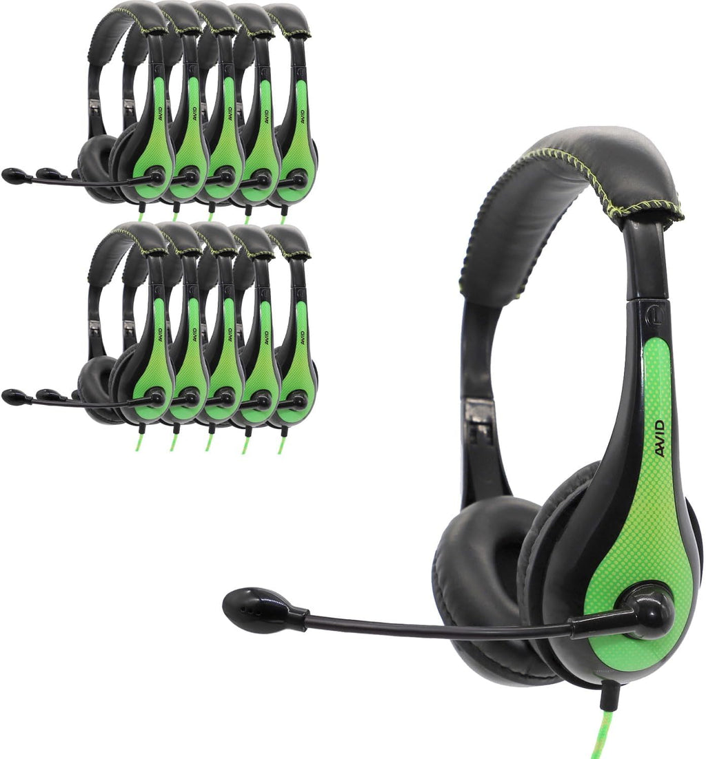 Avid Products AE-36 Headset in Green with Adjustable Boom Microphone for School, Classroom, Education, Testing and Assessment (100 Pack)