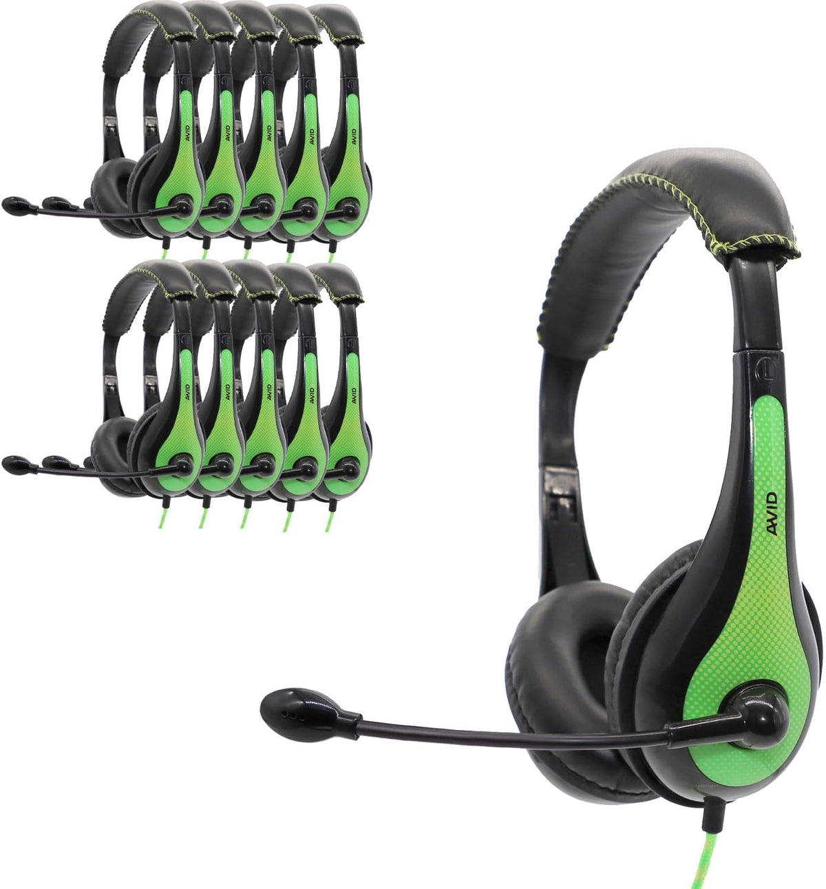 Avid Products AE-36 Headset in Green with Adjustable Boom Microphone for School, Classroom, Education, Testing and Assessment (100 Pack)