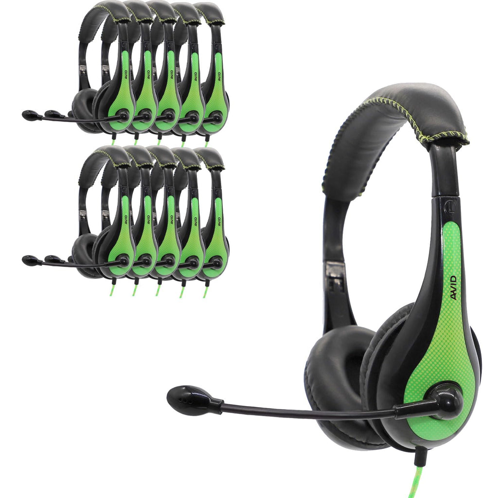 Avid Products AE-36 Headset in Green with Adjustable Boom Microphone for School, Classroom, Education, Testing and Assessment (100 Pack)