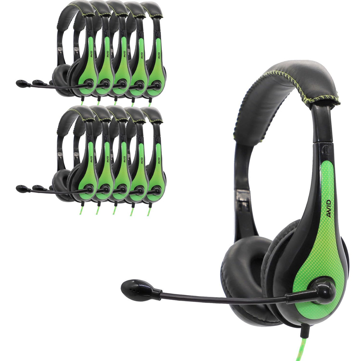 Avid Products AE-36 Headset in Green with Adjustable Boom Microphone for School, Classroom, Education, Testing and Assessment (100 Pack)