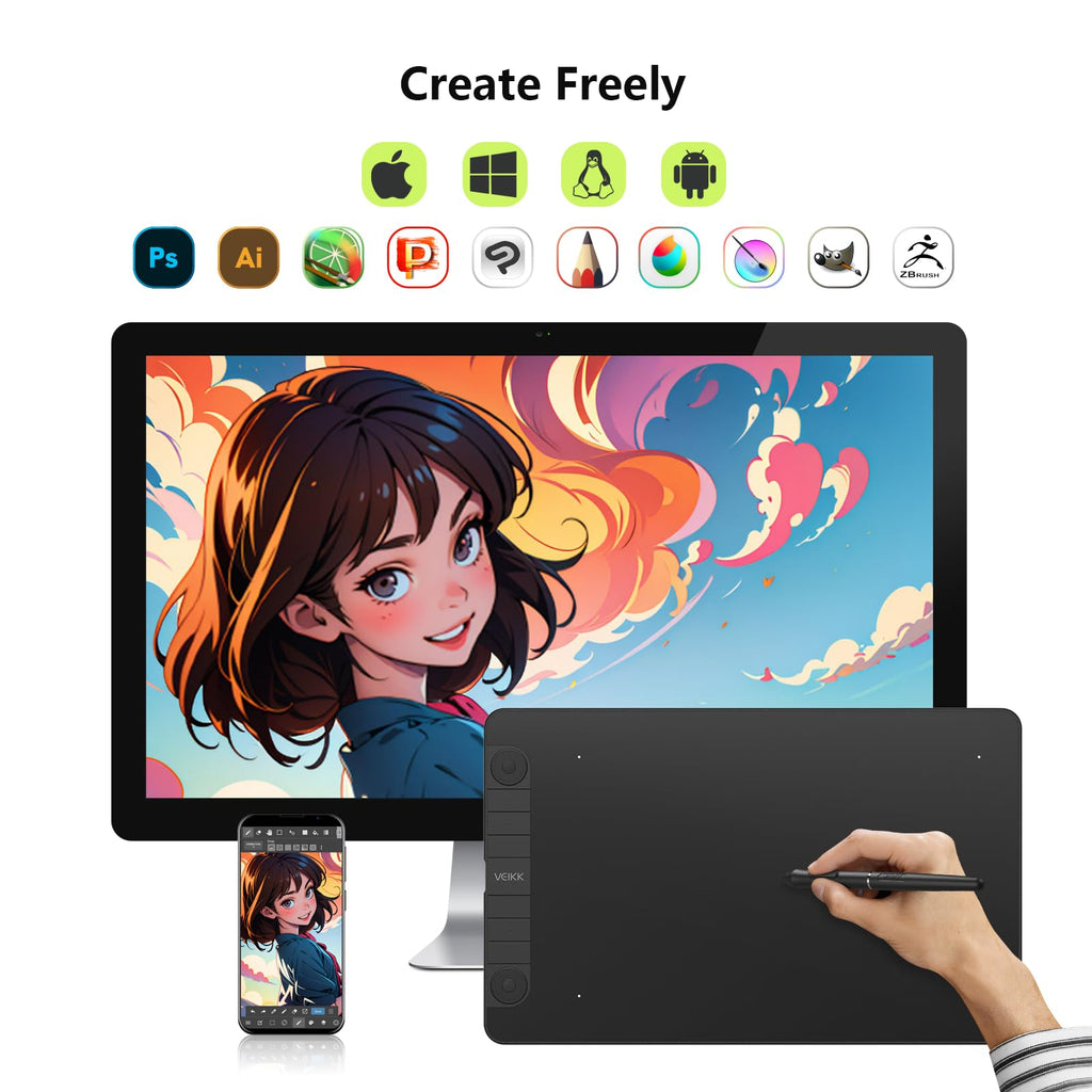 VEIKK S640 Drawing Tablet, 6x4 Inch Digital Graphics Tablet