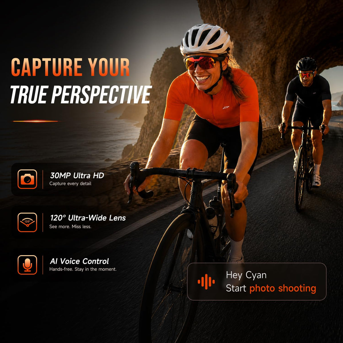 AI Smart Glasses with 35MP Camera,1200P EIS Video Recorder for Cycling
