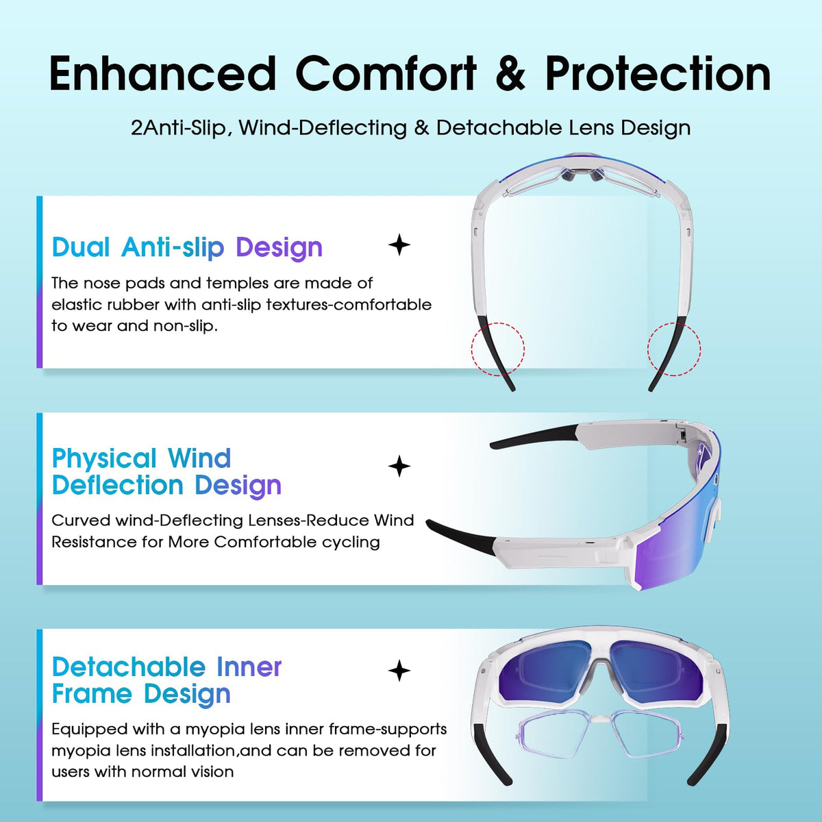 AI Smart Glasses with Camera for Cycling & Outdoor Sports - Blue