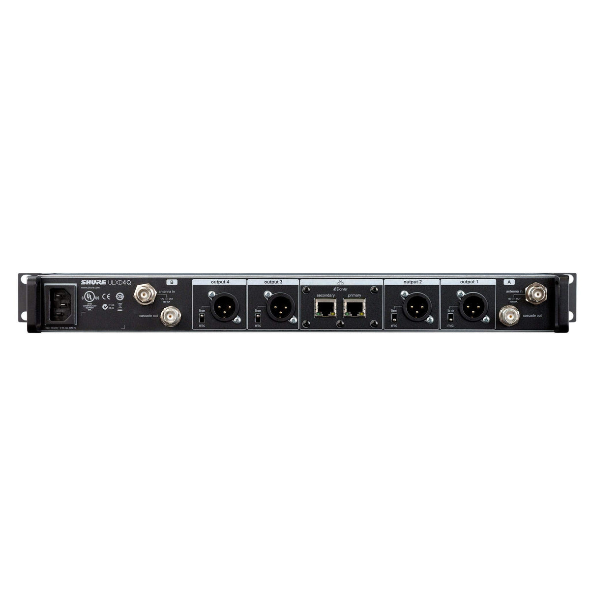 Shure ULXD4D Quad Channel Receiver - for use with ULX-D Digital Wireless Microphone Systems, Transmitters Sold Separately | J50A Band (ULXD4Q=-J50A)