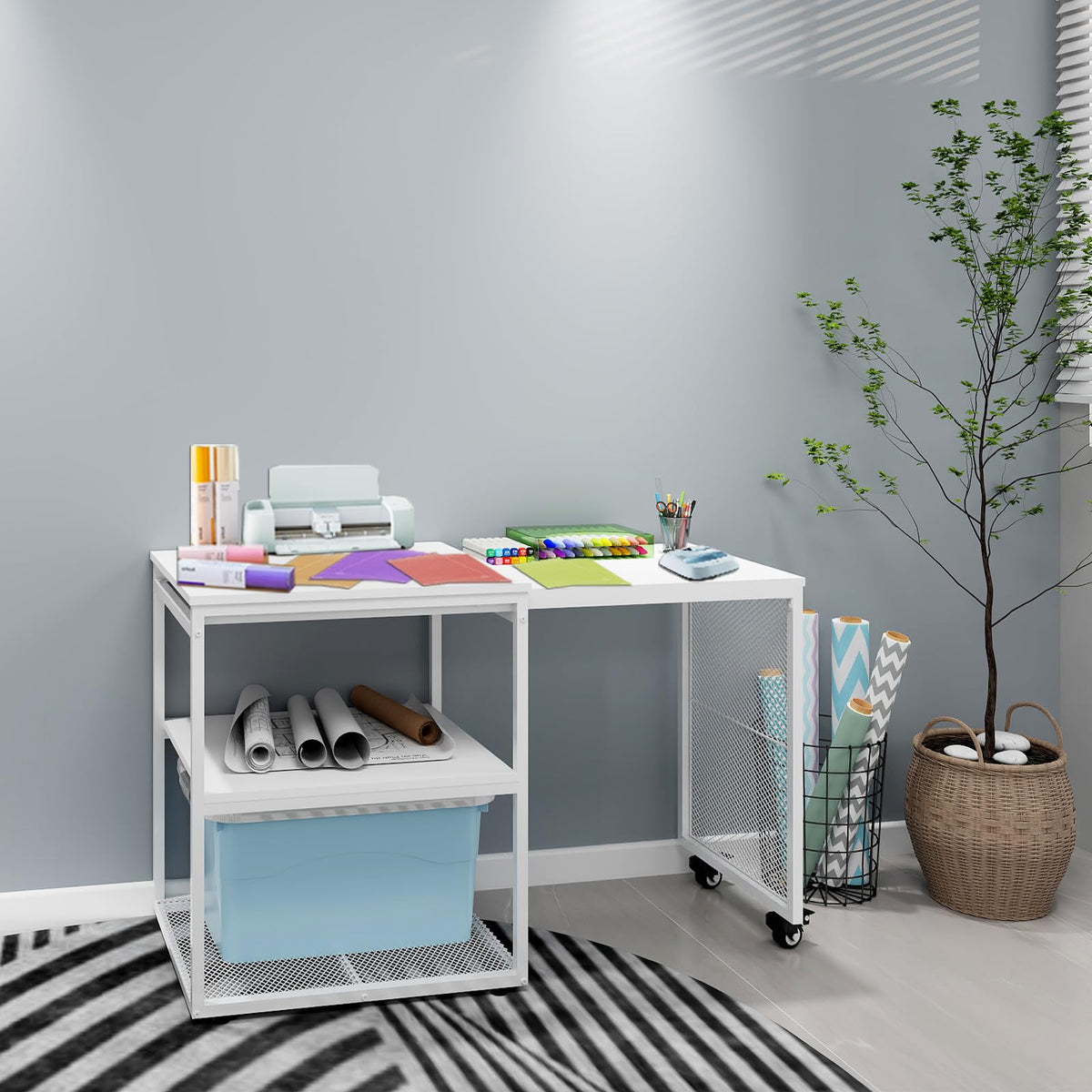 Natwind 24''x20'' Large Printer Stand,Extendable Home Craft Table,Retro