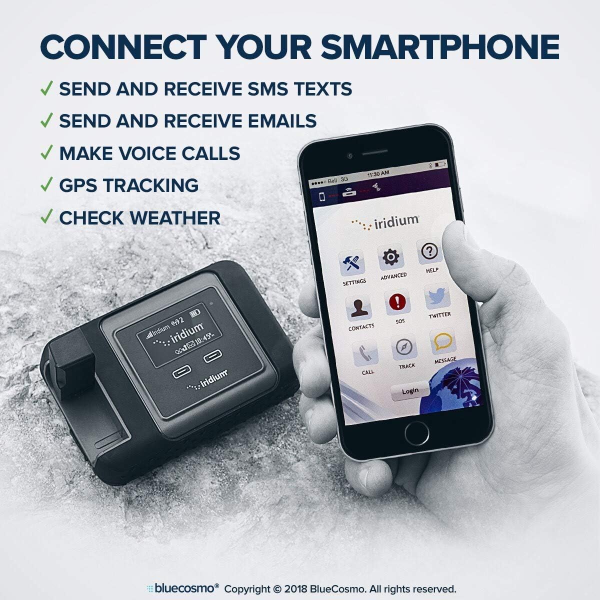 BlueCosmo Iridium GO! Satellite Phone Wi-Fi Hotspot for Voice, Messaging & Data with Prepaid BlueCosmo SIM