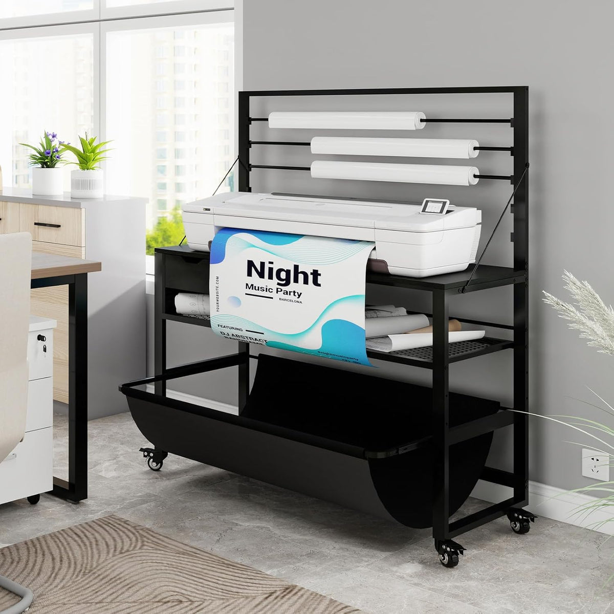 Natwind Wide Format Printer Stand, Plotter Workbench Table,Black