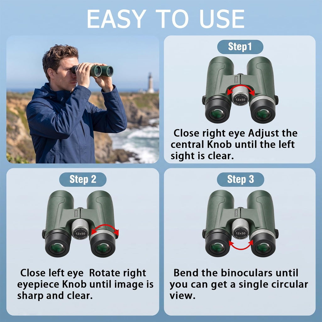 12x50 UHD Binoculars for Adults High Powered Waterproof