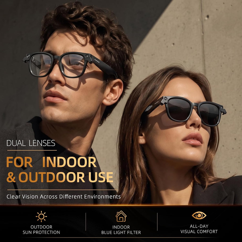 Headwolf AI Smart Glasses with 8MP Camera & Magnetic Privacy Cover