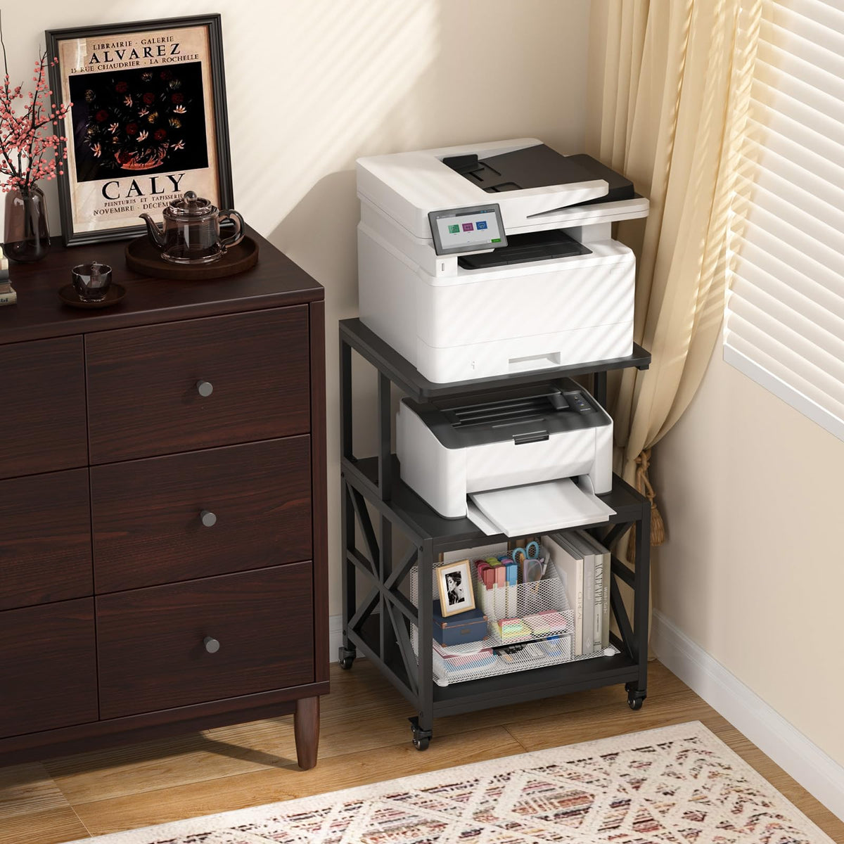 GreenForest Printer Stand with Lockable Wheels, Heavy Duty Printer Table