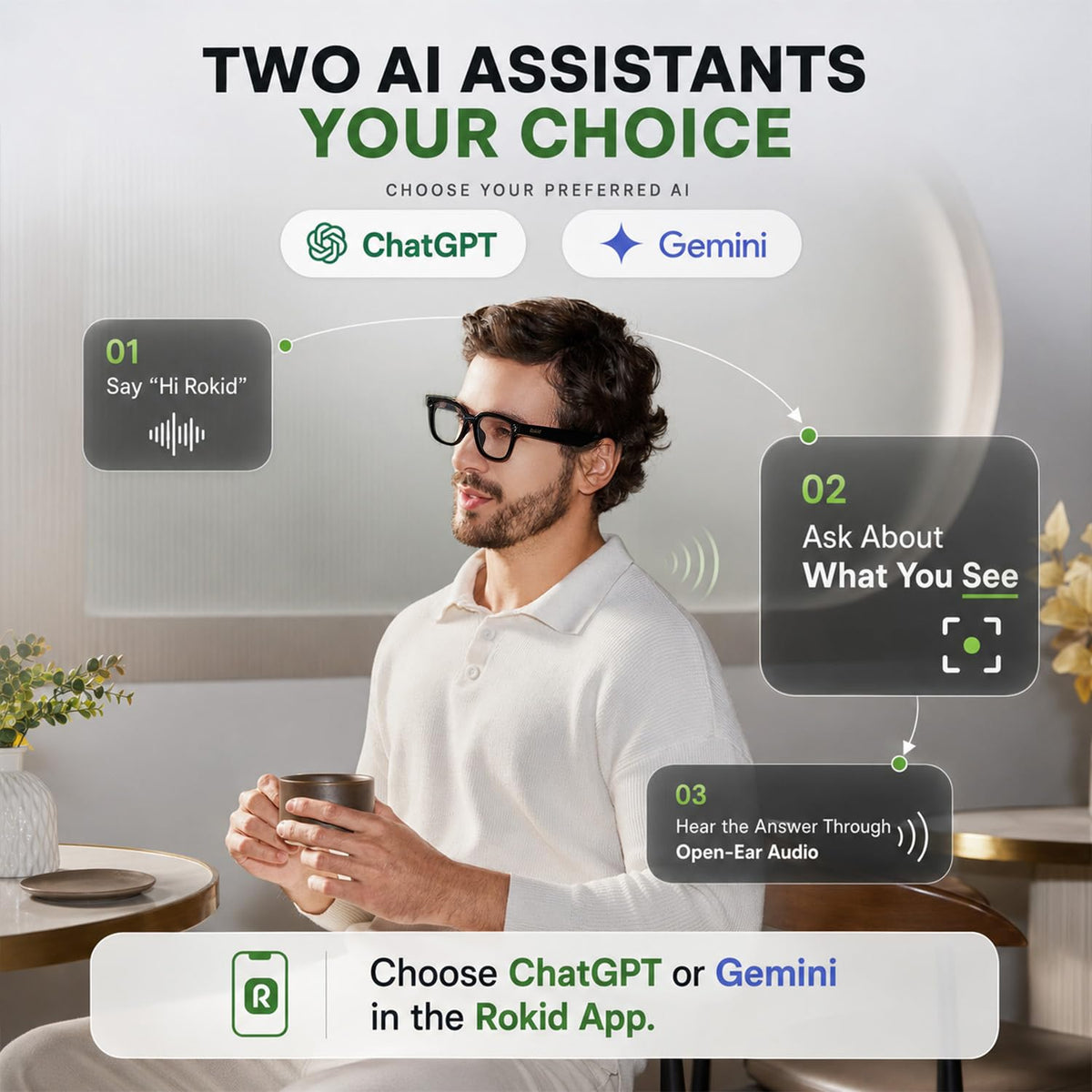 Rokid AI Glasses Style Pack,Smart Audio Glasses with Camera & Power Capsule