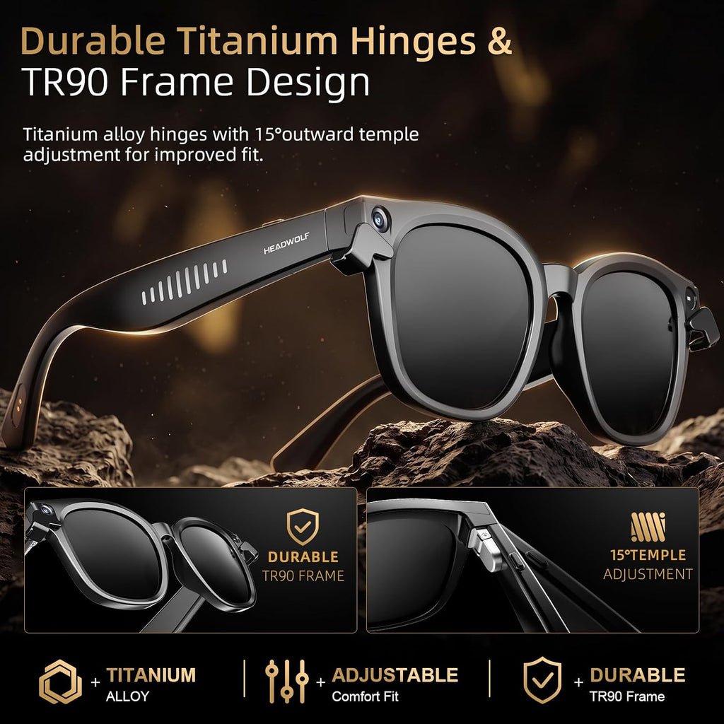 Headwolf AI Smart Glasses with 8MP Camera & Magnetic Privacy Cover