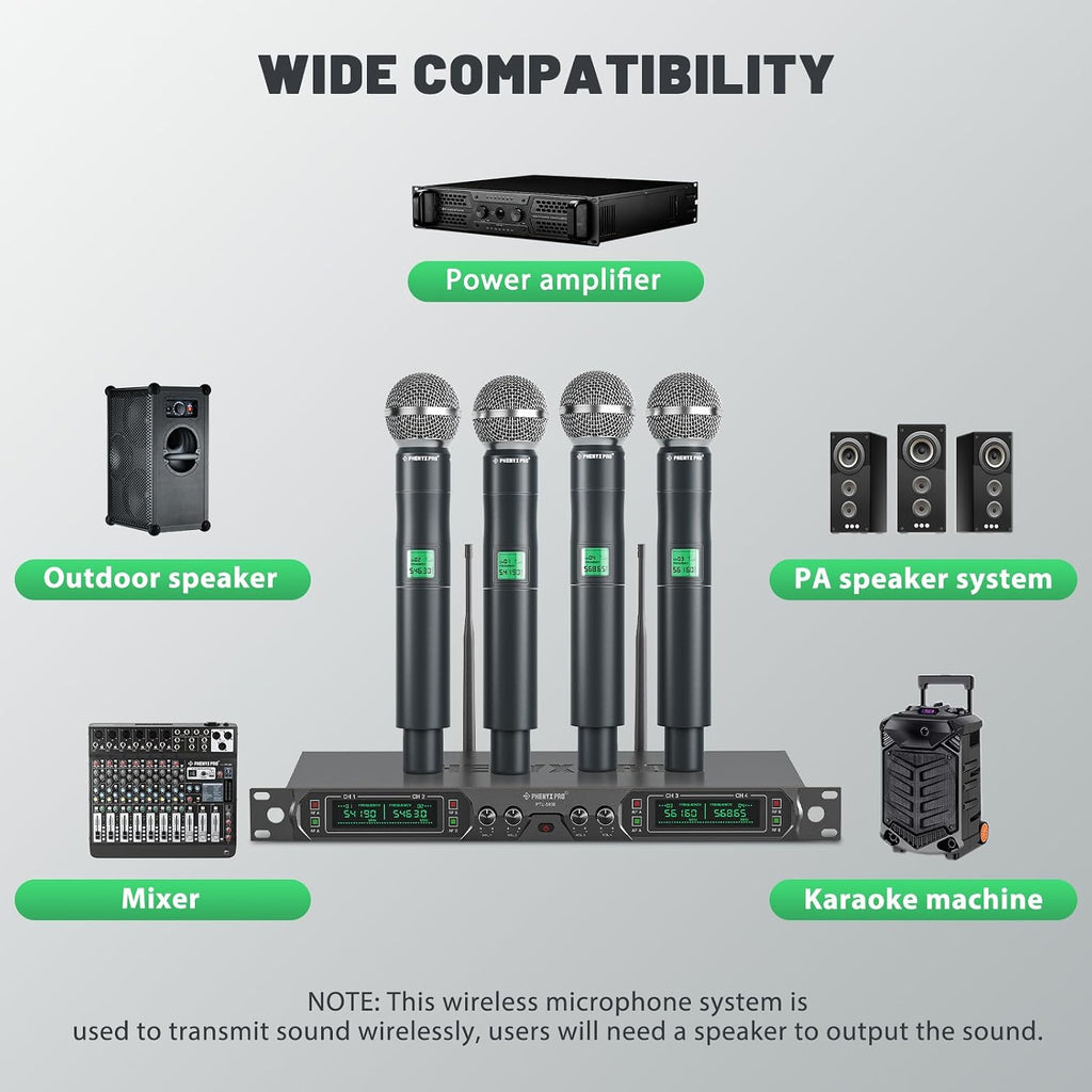 Phenyx Pro 4-Ch UHF Fixed Frequency Wireless Microphone System PTU-5000-4H