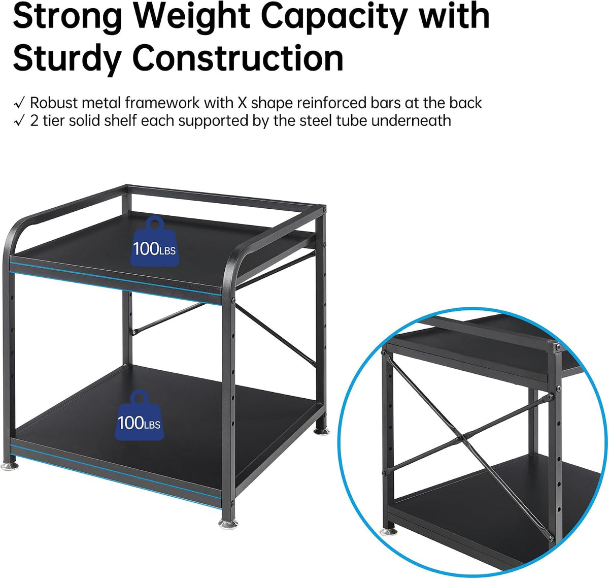 Fannova 2 Tier Under Desk Printer Stand with Storage, 20 Inches Deep Large Printer Table with Height Adjustable Shelf, Rolling Printer Cart with Wheels for Home Office - Black