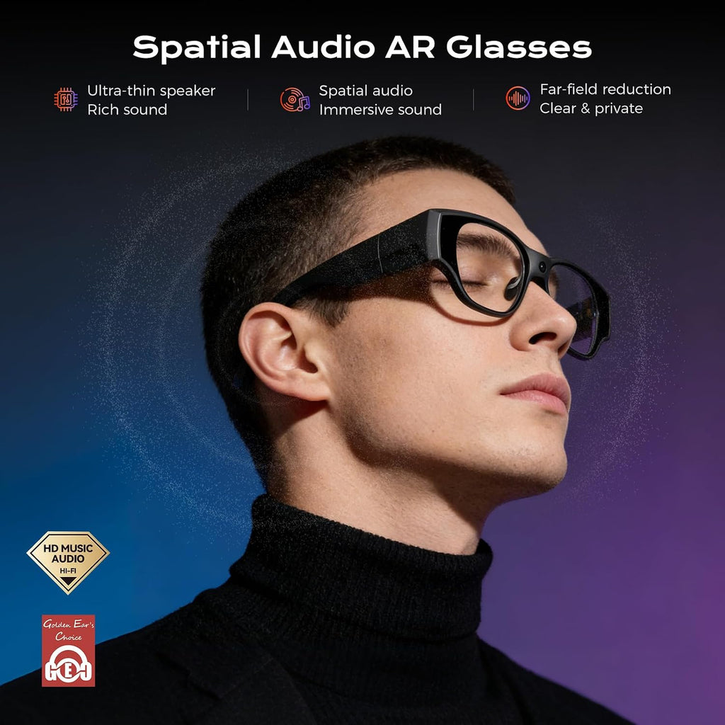 AR Smart Glasses, 150" 1080P Micro-OLED Display, 16MP Camera, 3DoF Ring Control, Android 14, 8G+128G, 36Â° FOV, Light Waveguide Lens for Streaming & Office AR Smart Glasses