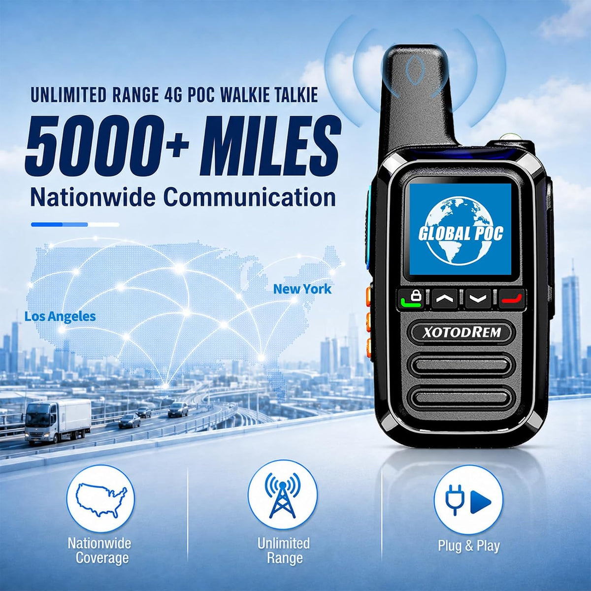 Global Lifetime Free Rapid Walkie Talkies Unlimited Range 4G LTE PoC(Push-to-Talk Over Cellular) Radios Nationwide PTT Long Distance for Family, Logistics, Company 2pcs with sim Card