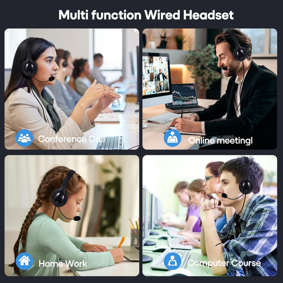 20 Pack Bulk Headset with Microphone for Classroom, Noise Canceling Computer Headphones with Microphone for Office, Durable 3.5mm Wired Headset with Mic for Meetings Laptop PC