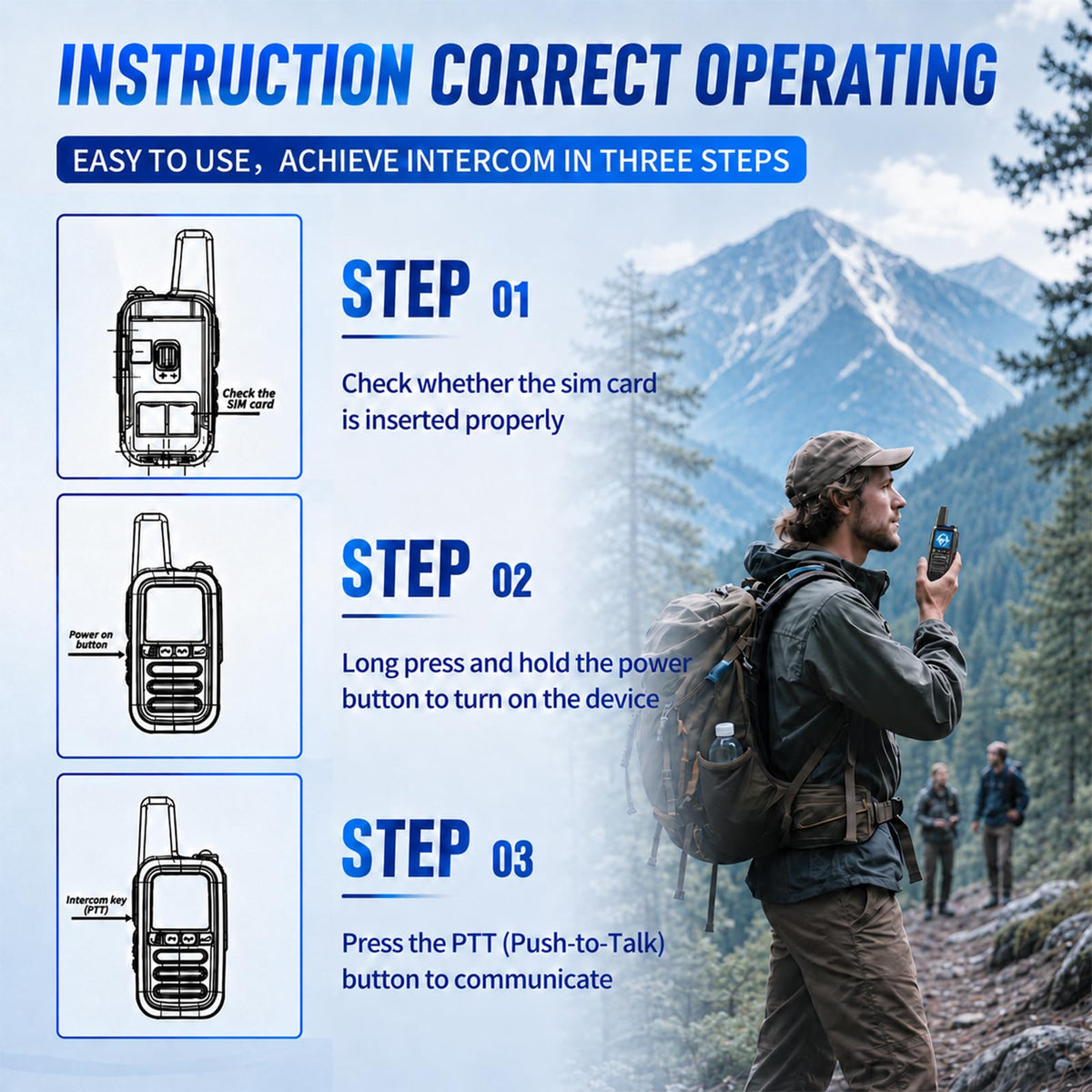 Global Lifetime Free Rapid Walkie Talkies Unlimited Range 4G LTE PoC(Push-to-Talk Over Cellular) Radios Nationwide PTT Long Distance for Family, Logistics, Company 2pcs with sim Card