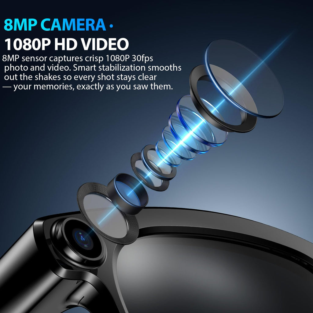 AI Smart Glasses with Camera & Voice Assistant,8MP 1080P HD Video