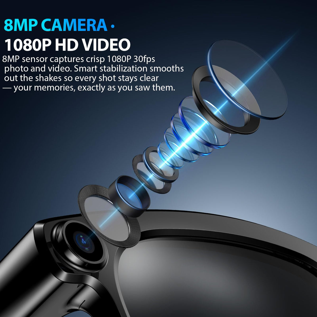 AI Smart Glasses with Camera & Voice Assistant,8MP 1080P HD Video