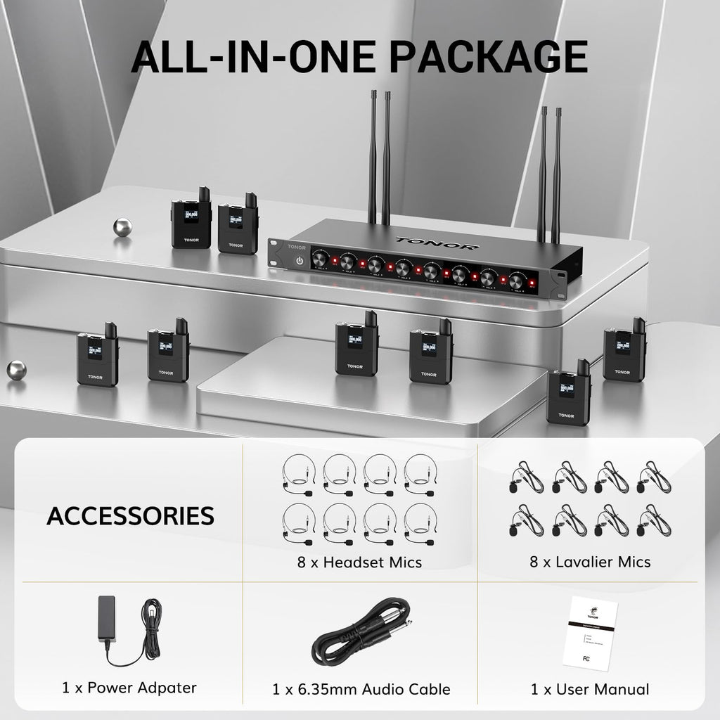 TONOR Wireless Microphone System, Handheld Mic Set with Headset/Lapel Mics